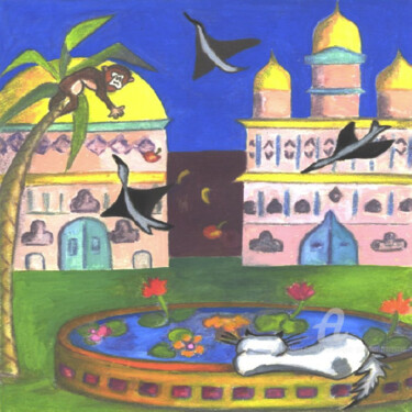 Peinture intitulée "rêverie" par Dominique Gobelin Mansour, Œuvre d'art originale, Gouache