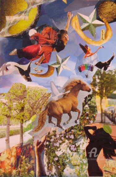Collages intitulée "le rêve d'Icare" par Dominique Gobelin Mansour, Œuvre d'art originale