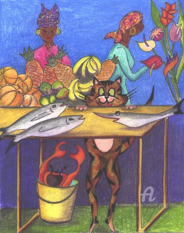 绘画 标题为“le marché” 由Dominique Gobelin Mansour, 原创艺术品, 粉彩