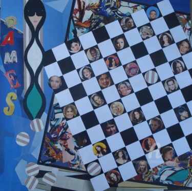 Collages intitulée "jeu de dames" par Dominique Gobelin Mansour, Œuvre d'art originale