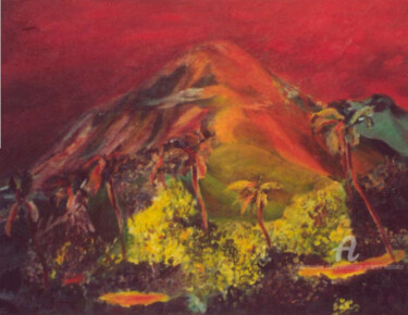 Peinture intitulée "La Montagne Pelée" par Dominique Gobelin Mansour, Œuvre d'art originale, Huile