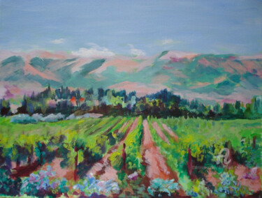 Painting titled "Le vignoble de Kéfr…" by Dominique Gobelin Mansour, Original Artwork, Acrylic