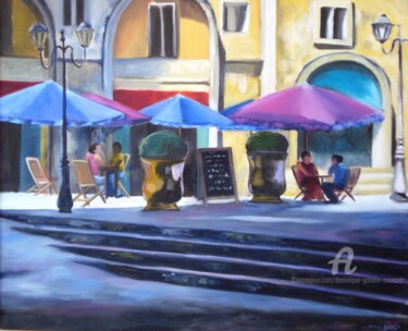 Painting titled "Place à Montpellier" by Dominique Gobelin Mansour, Original Artwork, Oil