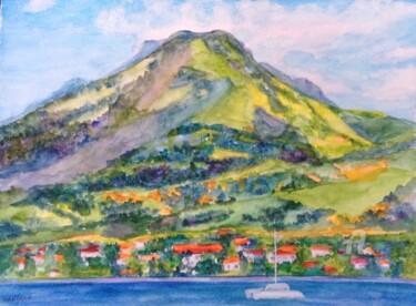 Painting titled "Le volcan de la mon…" by Dominique Gobelin Mansour, Original Artwork, Watercolor