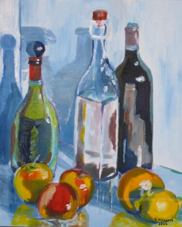 Painting titled "Nature morte aux bo…" by Dominique Gobelin Mansour, Original Artwork, Oil