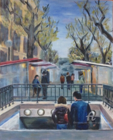 Peinture intitulée "métro Edgar Quinet" par Dominique Gobelin Mansour, Œuvre d'art originale, Acrylique