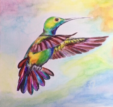 Dessin intitulée "Le colibri" par Dominique Gobelin Mansour, Œuvre d'art originale, Autre