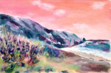 Painting titled "plage au couchant" by Dominique Gobelin Mansour, Original Artwork, Acrylic