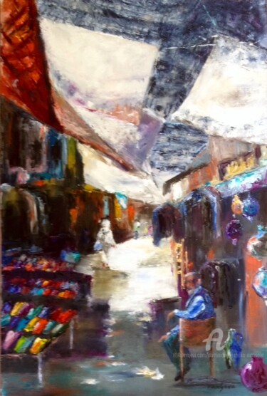 Peinture intitulée "la médina de Rabat" par Dominique Gobelin Mansour, Œuvre d'art originale, Huile