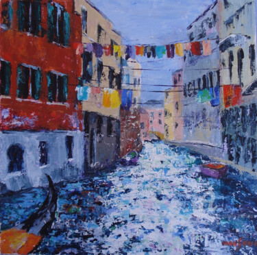 Картина под названием "Lessive à Venise" - Dominique Gobelin Mansour, Подлинное произведение искусства, Акрил
