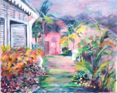 Malerei mit dem Titel "Jardin tropical" von Dominique Gobelin Mansour, Original-Kunstwerk, Acryl