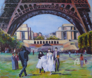 Painting titled "Les mariés de la to…" by Dominique Gobelin Mansour, Original Artwork, Oil