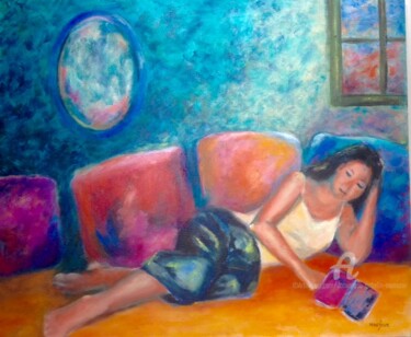 Pintura intitulada "Nadia assoupie" por Dominique Gobelin Mansour, Obras de arte originais, Acrílico