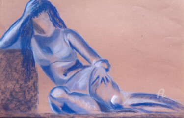 Drawing titled "Nadia bleue" by Dominique Gobelin Mansour, Original Artwork, Pastel