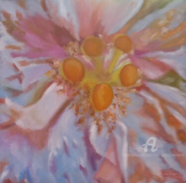 Peinture intitulée "Coeur d'hibiscus" par Dominique Gobelin Mansour, Œuvre d'art originale, Huile