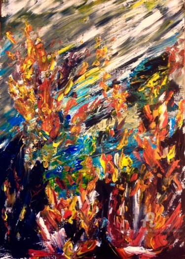 Painting titled "L'incendie" by Dominique Gobelin Mansour, Original Artwork, Acrylic