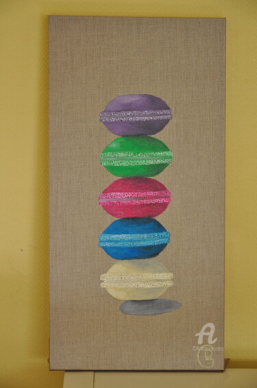 Painting titled "Macarons" by Dominique Goujard, Original Artwork, Oil