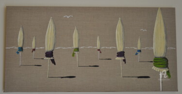 Peinture intitulée "Parasols de Deauvil…" par Dominique Goujard, Œuvre d'art originale, Huile