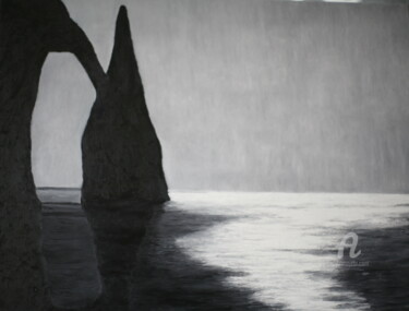 Картина под названием "Etretat noir et Bla…" - Dominique Goujard, Подлинное произведение искусства, Масло