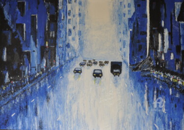 Painting titled "Rue de New York" by Dominique Goujard, Original Artwork, Oil