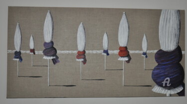 Peinture intitulée "Parasols sur la pla…" par Dominique Goujard, Œuvre d'art originale, Huile