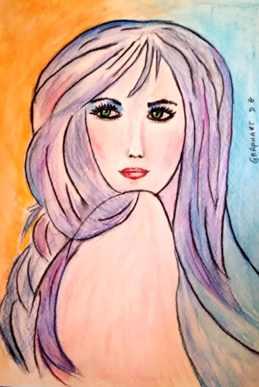 Painting titled "Look at me" by Dominique Guilloineau, Original Artwork, Watercolor