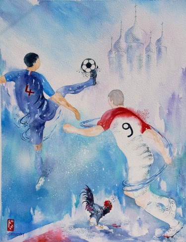 Painting titled "Champions du monde…" by Dominique Hernandez, Original Artwork, Watercolor