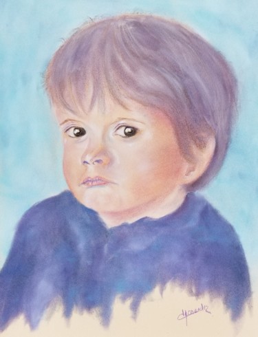 Drawing titled "Sérieux" by Dominique Hernandez, Original Artwork, Pastel