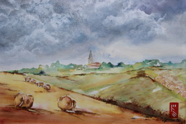 Painting titled "La moisson" by Dominique Hernandez, Original Artwork, Watercolor