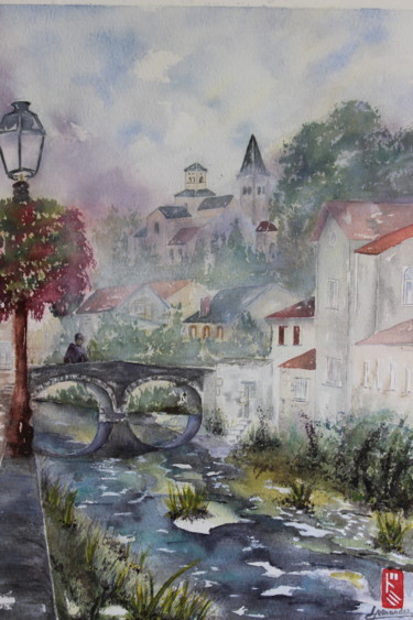 Painting titled "Eglise St-Vorles Ch…" by Dominique Hernandez, Original Artwork, Watercolor