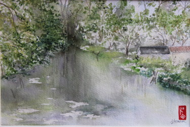 Картина под названием "La Seine à Châtillo…" - Dominique Hernandez, Подлинное произведение искусства, Акварель