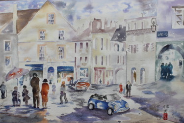 Peinture intitulée "Mini en ville" par Dominique Hernandez, Œuvre d'art originale, Aquarelle