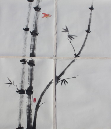 Peinture intitulée "Envol entre bambous…" par Dominique Hernandez, Œuvre d'art originale, Autre