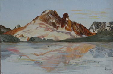 Les Drus, depuis les Aiguilles Rouges Peinture intitulée "Les Drus, depuis le…" par Dominique Hieaux, Œuvre d'art originale, Huile