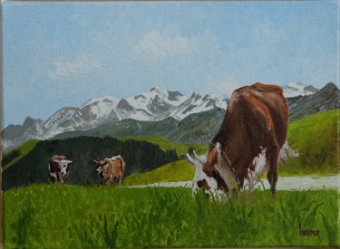 Peinture intitulée "Alpage avec vue" par Dominique Hieaux, Œuvre d'art originale, Huile