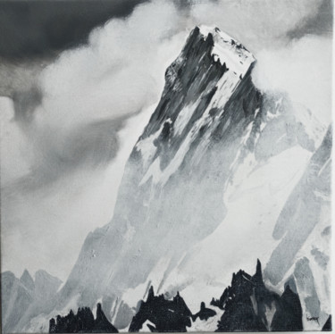 Les Grandes Jorasses dans les nuages, derrière le Périades Peinture intitulée "Les Grandes Jorasse…" par Dominique Hieaux, Œuvre d'art originale, Huile