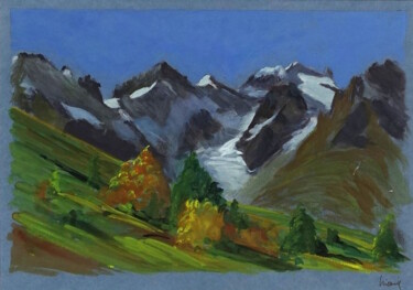 Schilderij getiteld "Le glacier du Lauta…" door Dominique Hieaux, Origineel Kunstwerk, Gouache