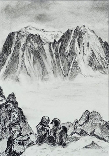 Disegno intitolato "Posé au sommet de l…" da Dominique Hieaux, Opera d'arte originale, Carbone