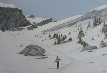 Malerei mit dem Titel "Randonnée à skis da…" von Dominique Hieaux, Original-Kunstwerk, Öl