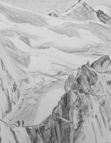 Drawing titled "L'Arête des Cosmiqu…" by Dominique Hieaux, Original Artwork, Charcoal