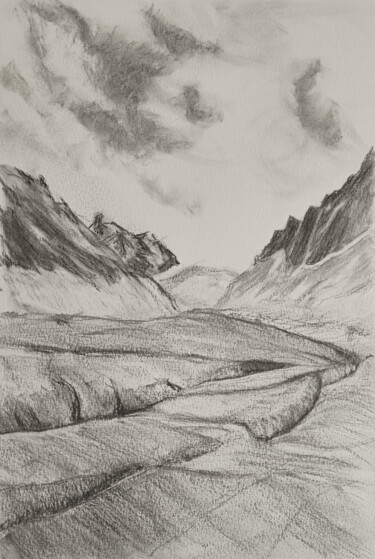 Drawing titled "Mer de Glace" by Dominique Hieaux, Original Artwork, Charcoal