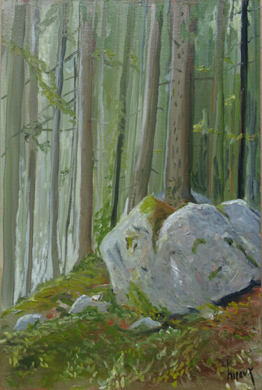 Malerei mit dem Titel "En forêt à Chamonix…" von Dominique Hieaux, Original-Kunstwerk, Öl