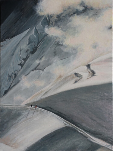 Malerei mit dem Titel "Une cordée sort du…" von Dominique Hieaux, Original-Kunstwerk, Öl