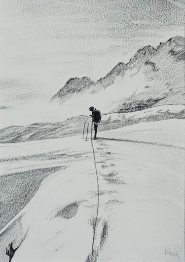 Dibujo titulada "Première neige sur…" por Dominique Hieaux, Obra de arte original, Carbón