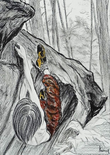 Rysunek zatytułowany „Tristan Chouvy dans…” autorstwa Dominique Hieaux, Oryginalna praca, Węgiel drzewny