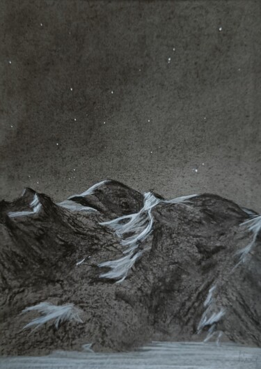 Dessin intitulée "Clair de lune sur l…" par Dominique Hieaux, Œuvre d'art originale, Fusain