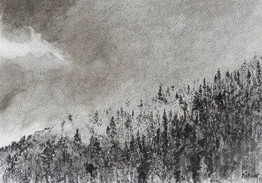 Drawing titled "Nuages à Argentière" by Dominique Hieaux, Original Artwork, Charcoal