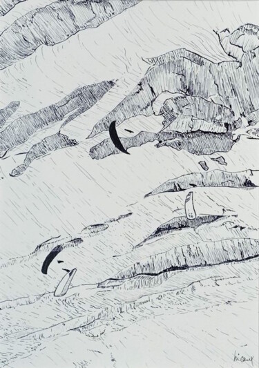 Drawing titled "Parapente (1)" by Dominique Hieaux, Original Artwork, Ink