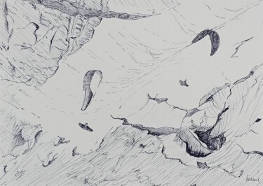 Desenho intitulada "Parapente (3)" por Dominique Hieaux, Obras de arte originais, Tinta