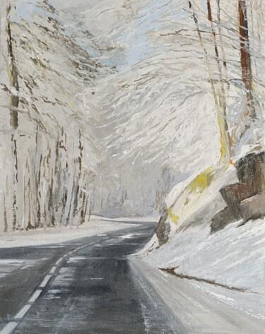 Картина под названием "Route enneigée" - Dominique Hieaux, Подлинное произведение искусства, Масло